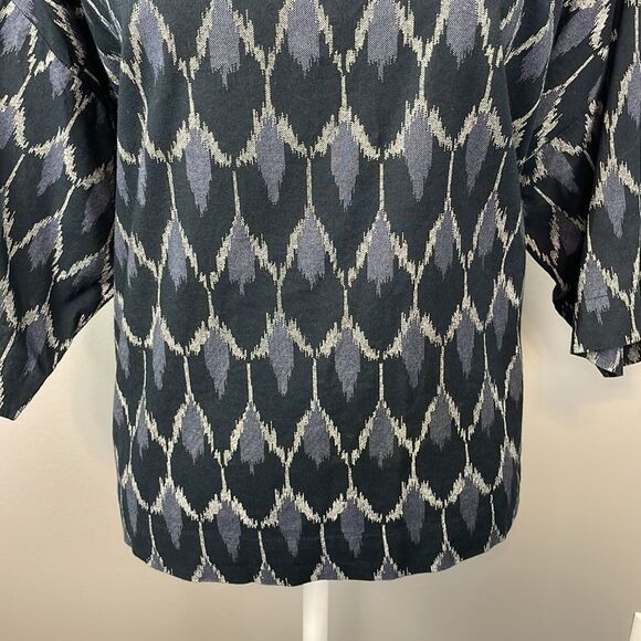 J. Jill. Pure Jill Blue Ikat Kimono Boxy Cotton Blouse. Size Small. - Picture 6 of 14